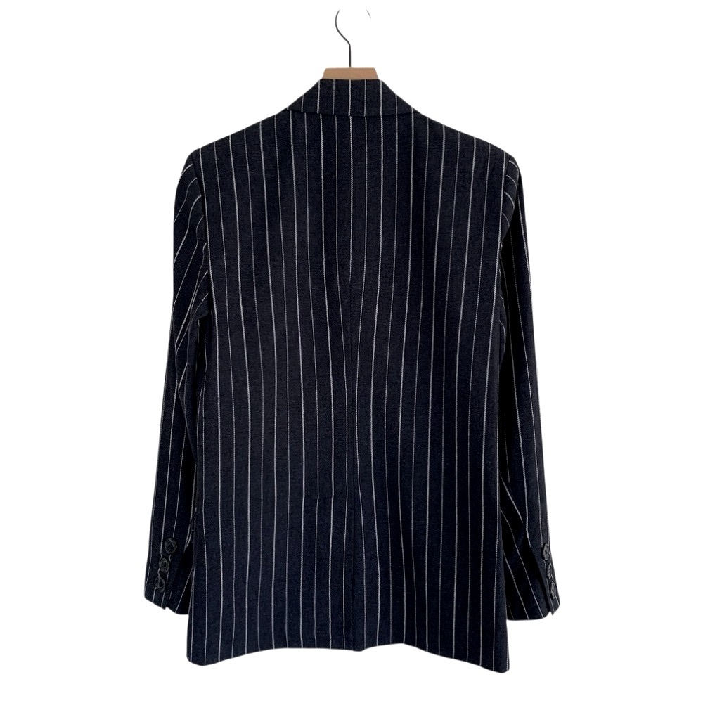 Free People Blue Pinstripe Linen Blend Double Breasted “Ashby” Blazer - Picture 3 of 11